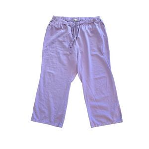 Woman Within Lavender Cotton Pants 24W Wide Leg Cropped Plus Size Comfy Chic